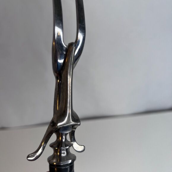 Stainless Carving Fork VTG Solid Wood Handle with Finger Grooves Kickstand MCM - Picture 9 of 14